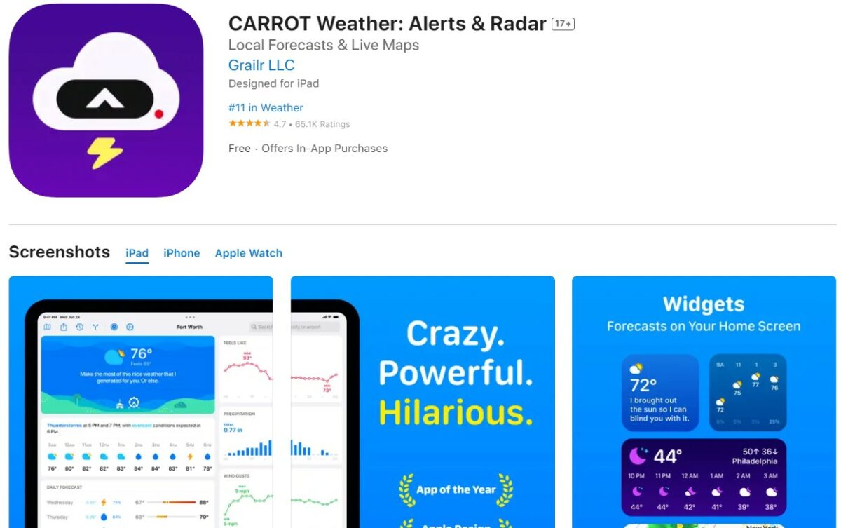 CARROT Weather Best Apps For Apple Watch