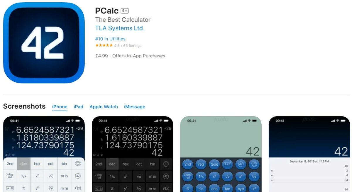 PCalc Best Apps For Apple Watch