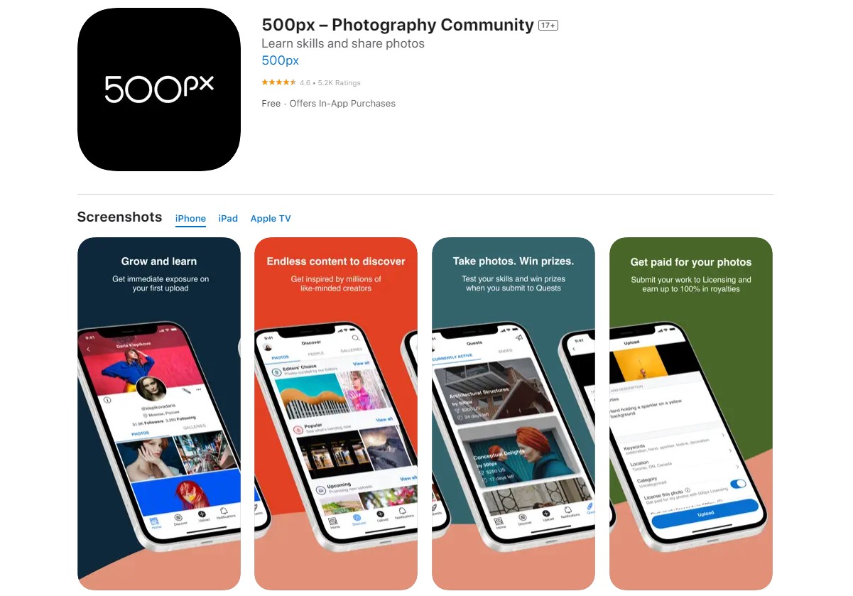500px Best Apps for Photography