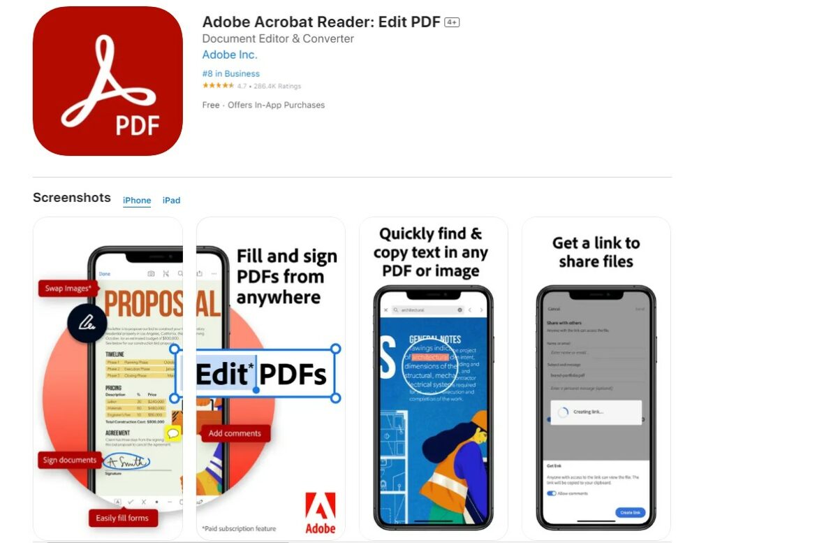 Adobe Acrobat Reader Best Free Apps for iPhone
