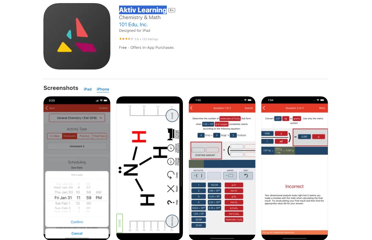 Aktiv Learning Best Apps for Chemistry