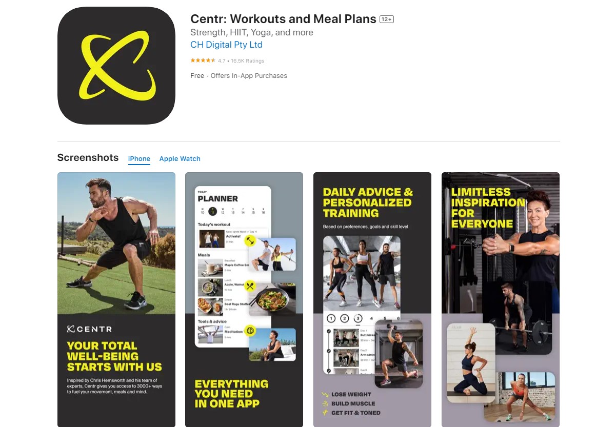 Centr by Chris Hemsworth Best Apps for Workout