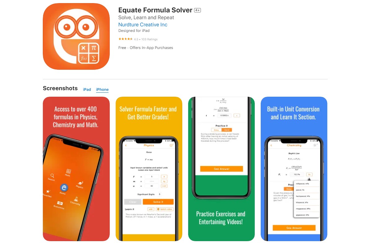 Equate Formula Solver Best Apps for Chemistry