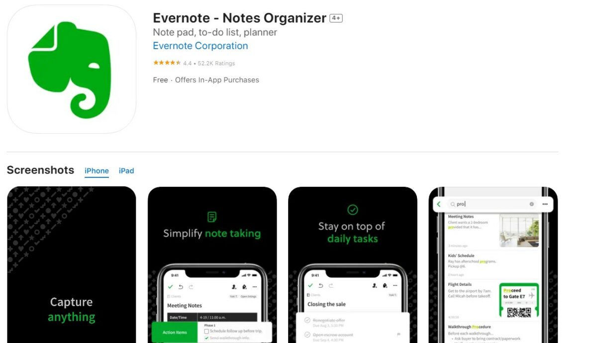 Evernote Best Free Apps for iPhone