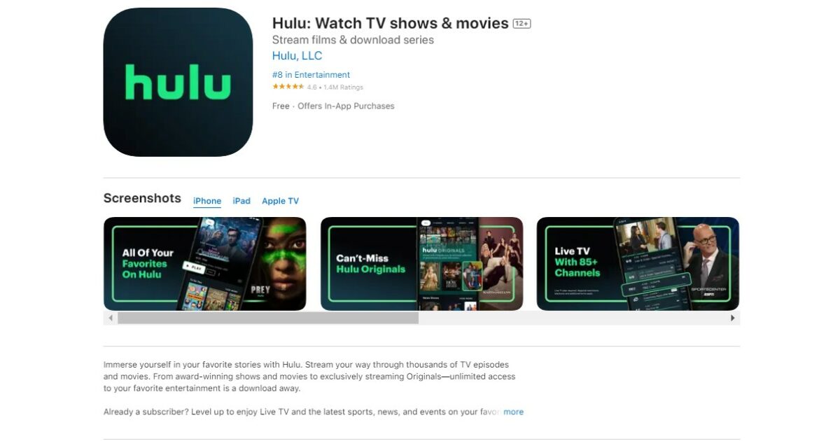 Hulu Best Free Apps for iPhone