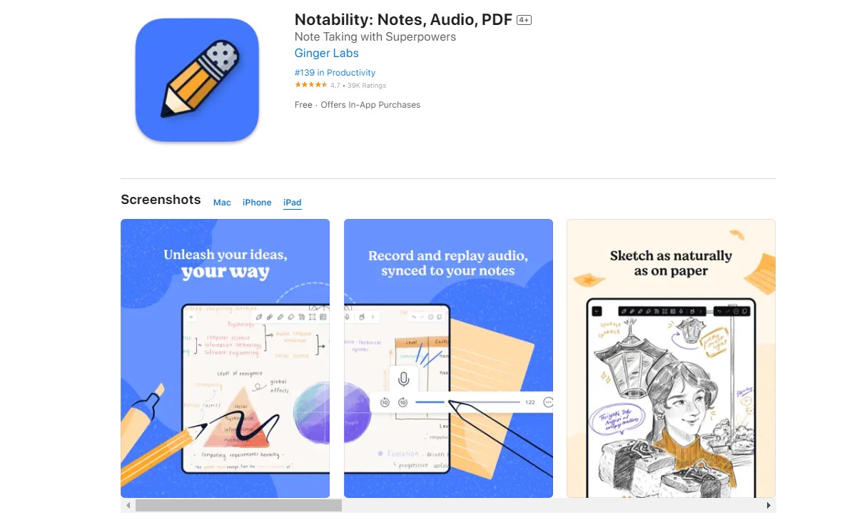Notability Best Apps for iPad Pro