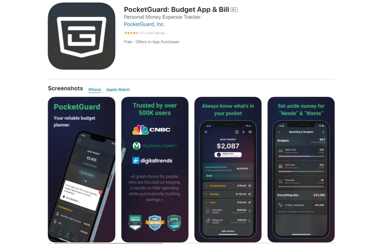 PocketGuard Best Apps For Budgeting