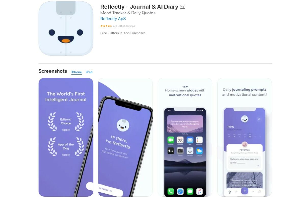 Reflectly Best Apps for Mental Health