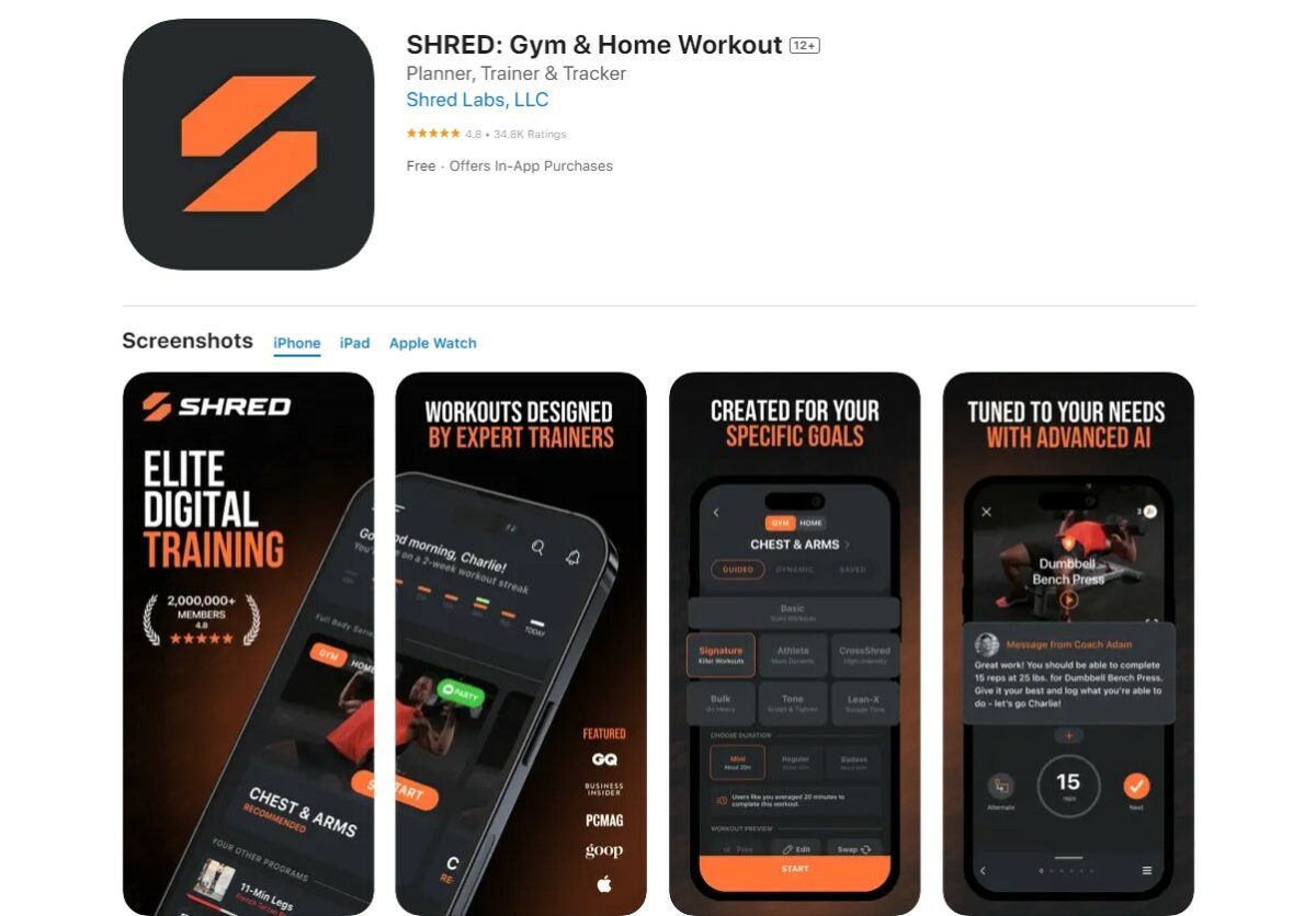 Shred Home Gym & Workout Best Apps for Workout