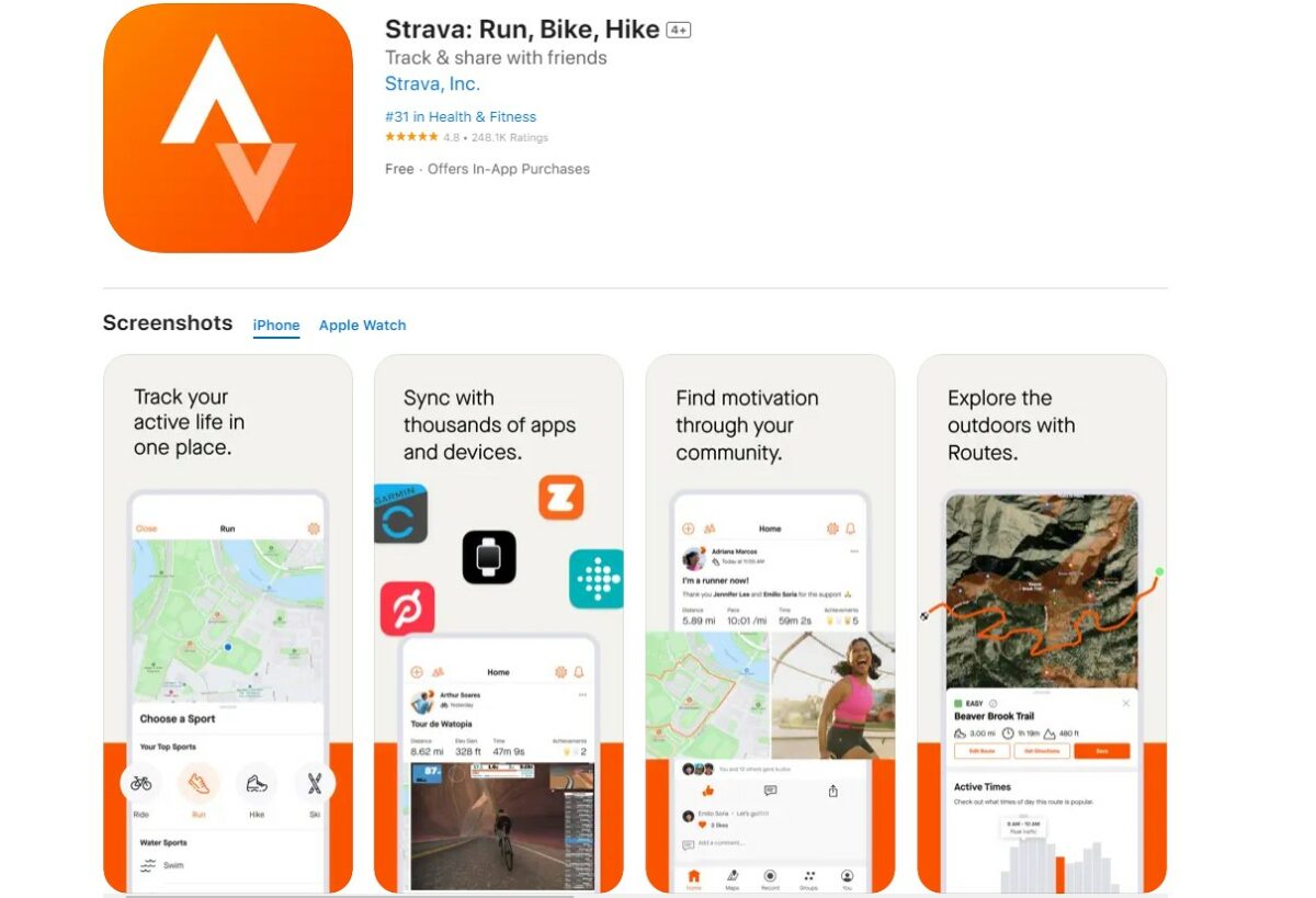 Strava Best Free Apps for iPhone