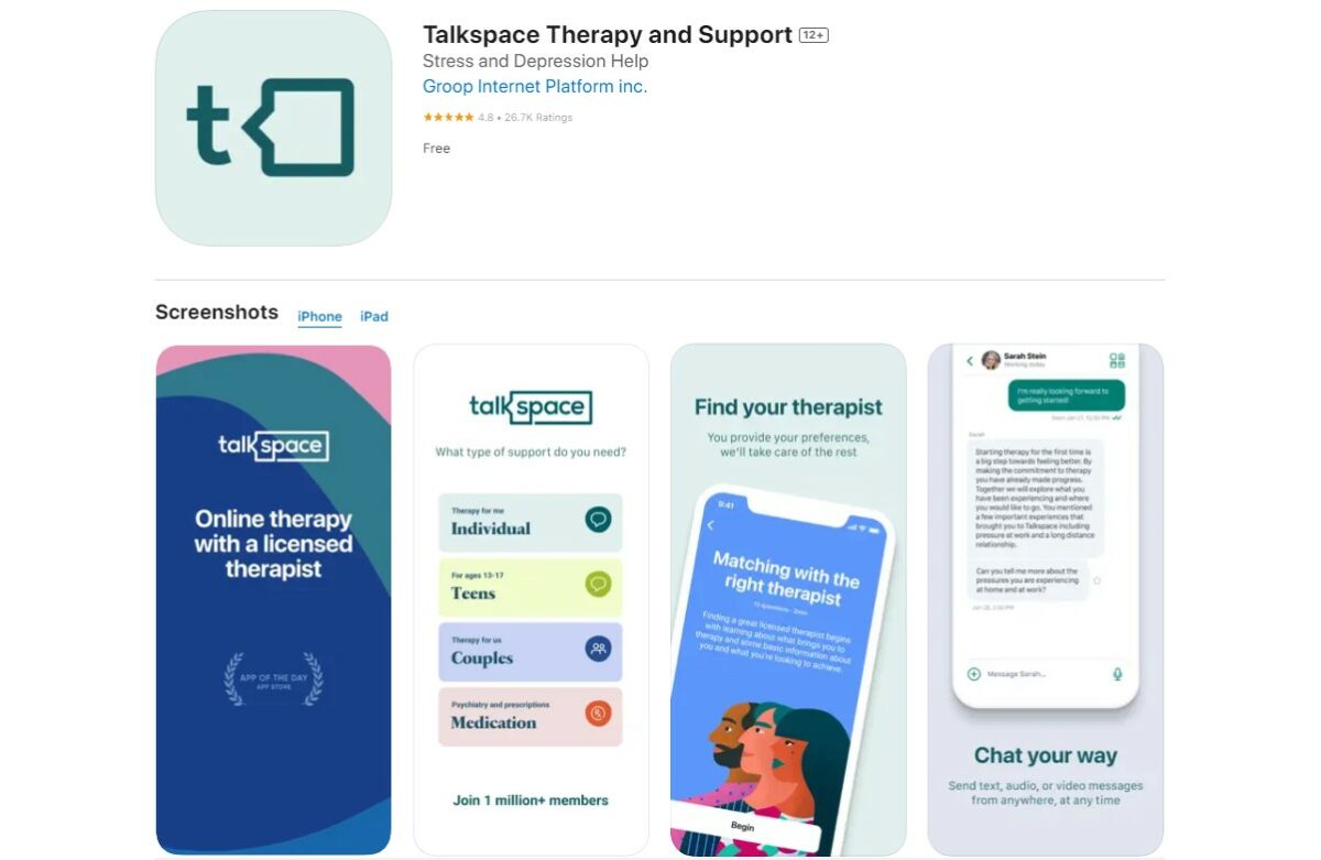 Talkspace Best Apps for Mental Health