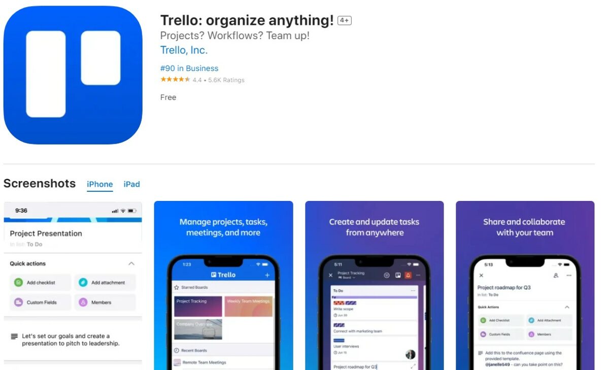 Trello Best Free Apps for iPhone