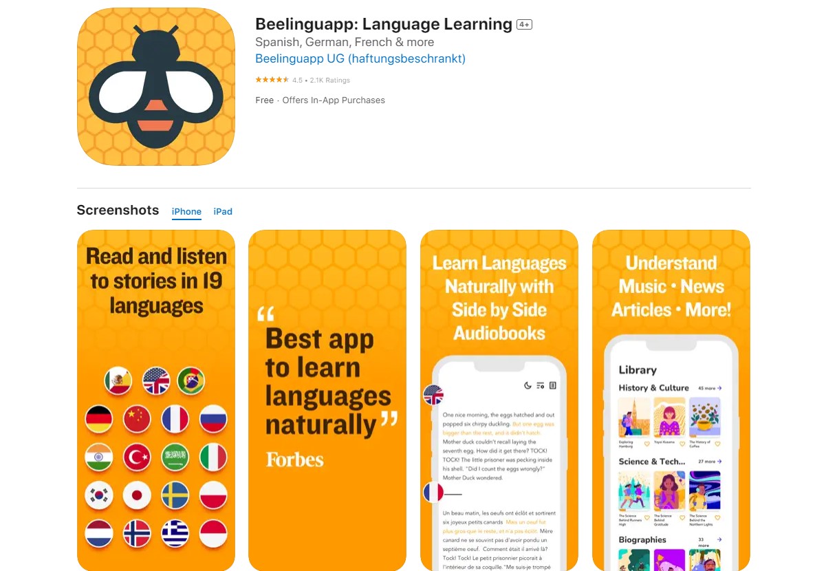beelinguapp Best Apps for Learning English