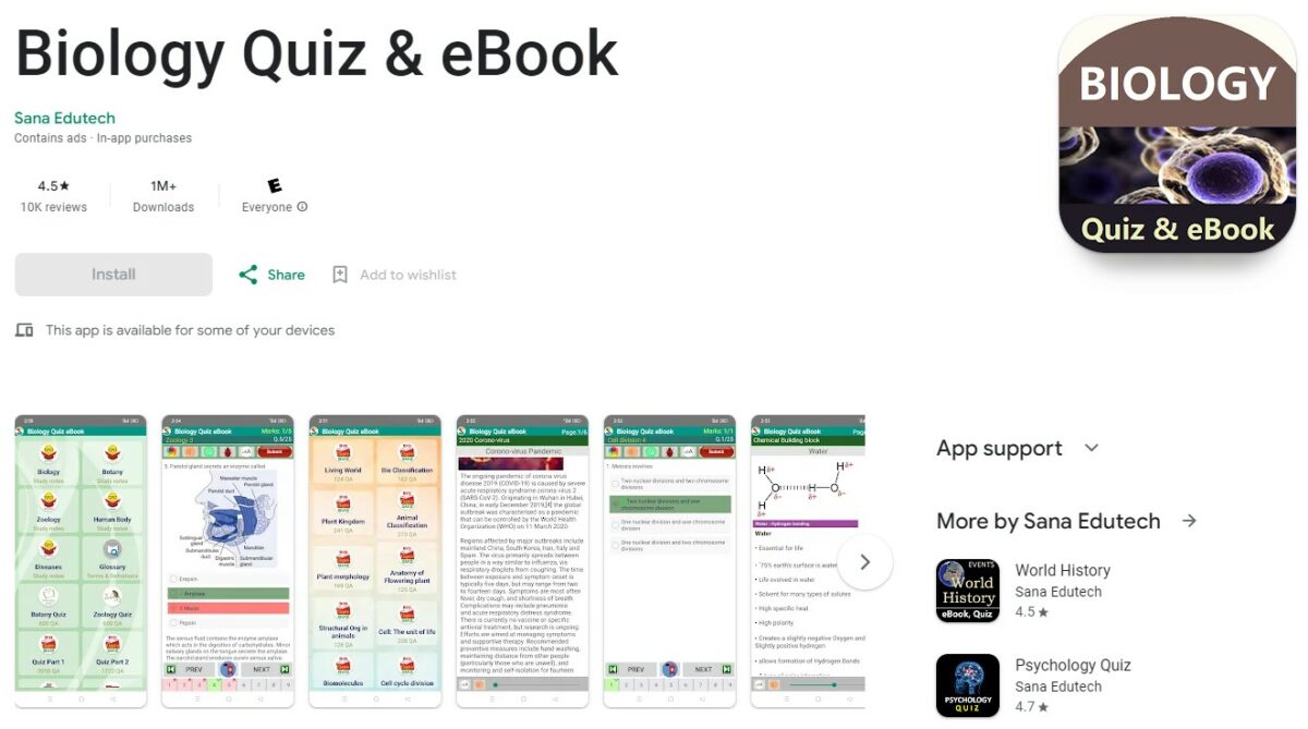 biology quiz and ebook Best Apps for Biology