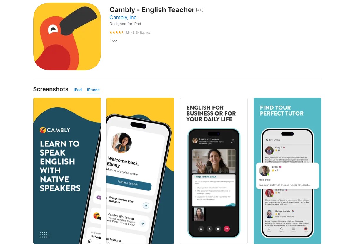 cambly Best Apps for Learning English