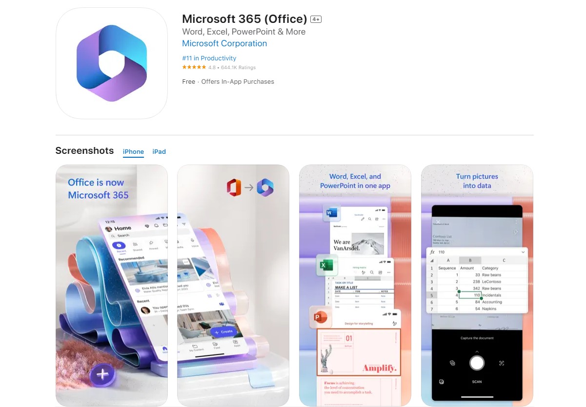 microsoft office 365 app ios