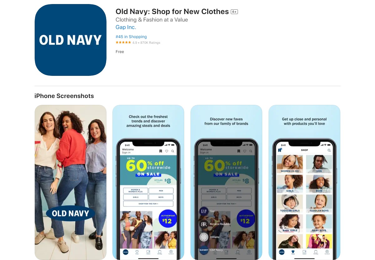 old navy Best Apps For Online Shopping