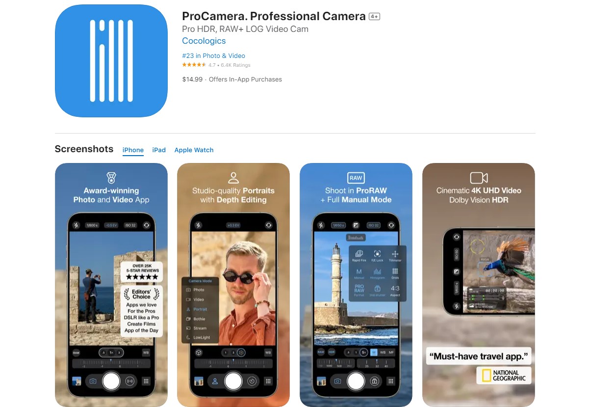 procamera Best Apps for Photography