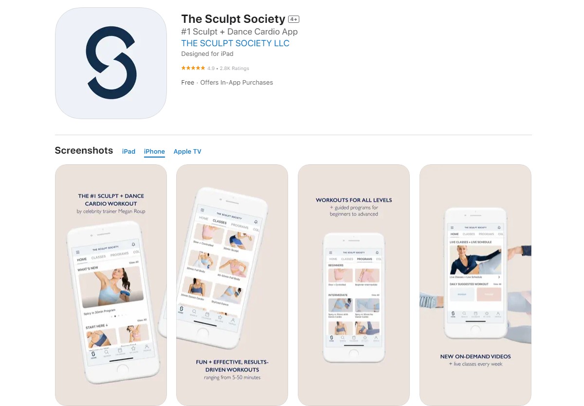 the sculpt society Best Apps for Workout